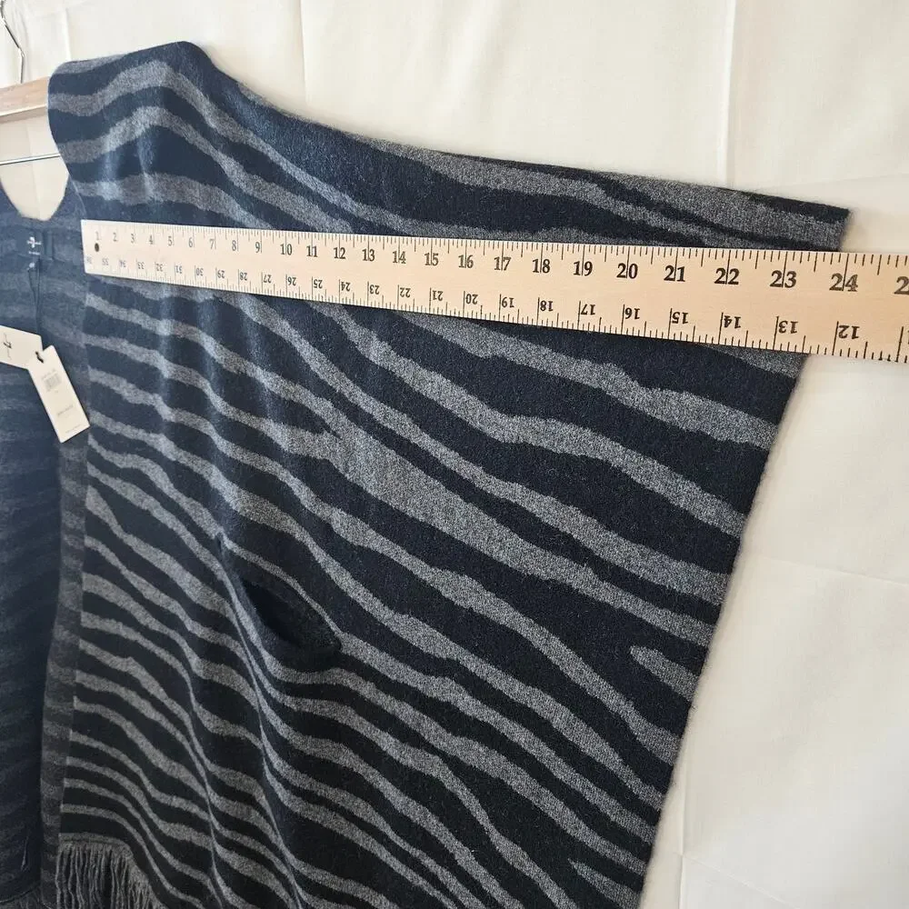 7 For All Mankind Cashmere Wool Zebra Fringe Poncho Gray Black Size OS